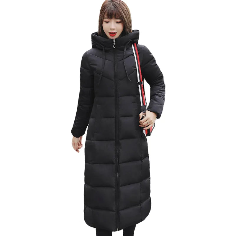Womens Winter Jackets Hooded Stand Collar Cotton Padded Female Coat Winter Women Long Parka Warm Thicken Jacket